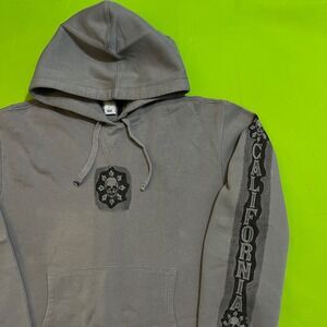 Large Old Navy Mens Gray Hoodie California Skull Graphic Pullover Sweatshirt